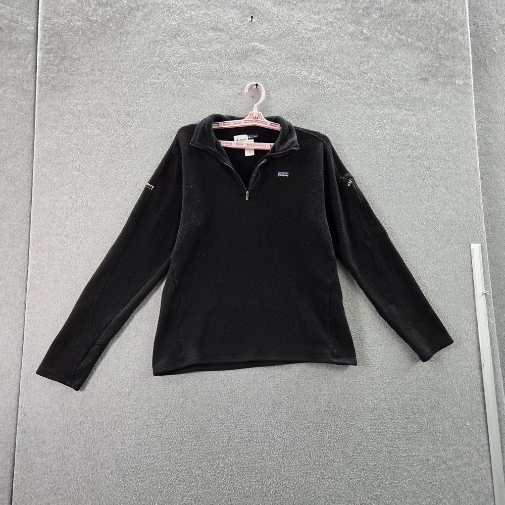 Patagonia Women Sweater XL Black Better Sweater Fleece‎ Quarter Zip Long Sleeve